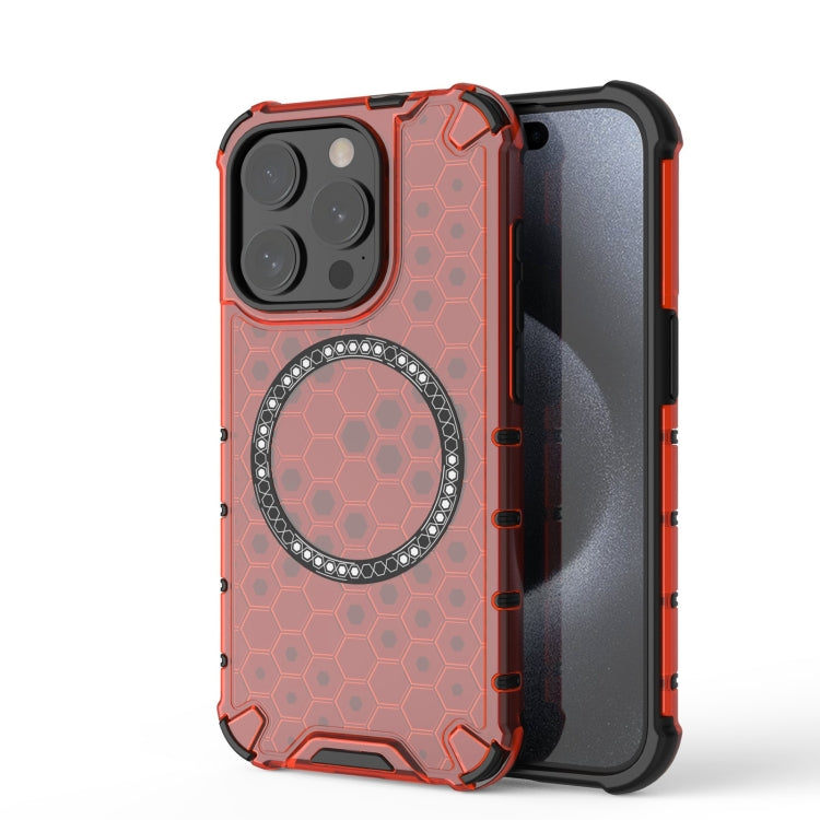 For iPhone 15 Pro Max Honeycomb Magnetic Ring Shockproof Phone Case(Red) - HoMEdemic™ 
