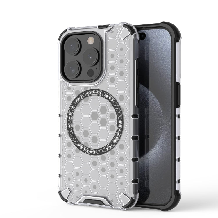 For iPhone 15 Pro Max Honeycomb Magnetic Ring Shockproof Phone Case(White) - HoMEdemic™ 