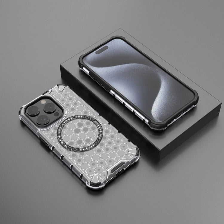 For iPhone 15 Pro Max Honeycomb Magnetic Ring Shockproof Phone Case(White) - HoMEdemic™ 