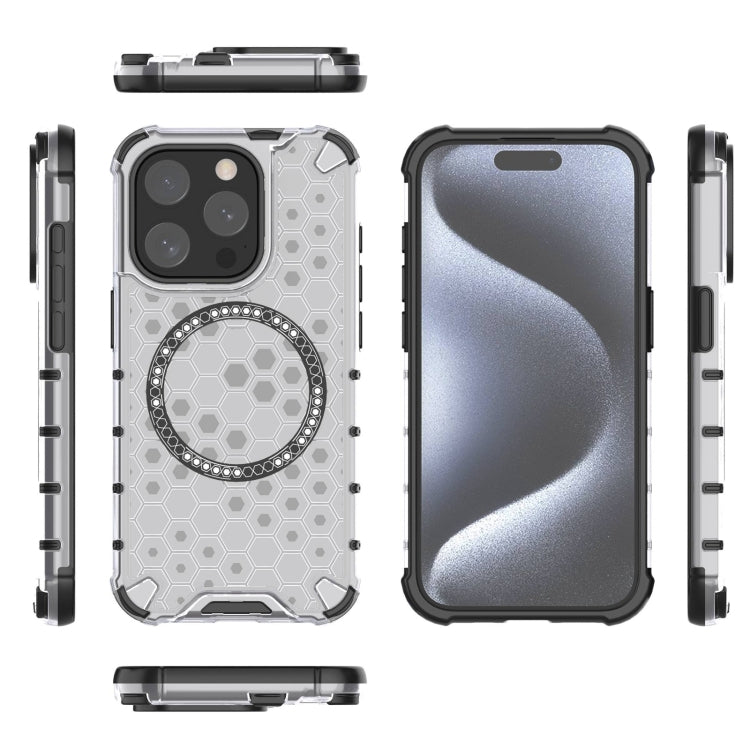 For iPhone 15 Pro Max Honeycomb Magnetic Ring Shockproof Phone Case(White) - HoMEdemic™ 