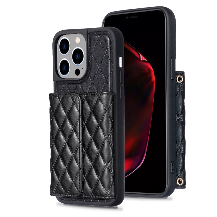 For iPhone 15 Pro Max Horizontal Wallet Rhombic Leather Phone Case(Black) - HoMEdemic™ 