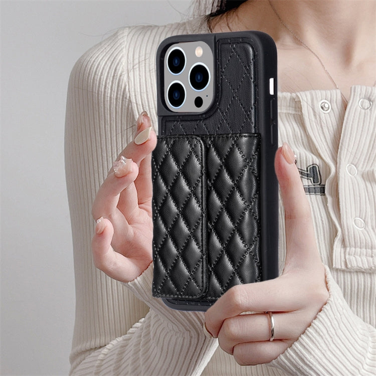 For iPhone 15 Pro Max Horizontal Wallet Rhombic Leather Phone Case(Black) - HoMEdemic™ 