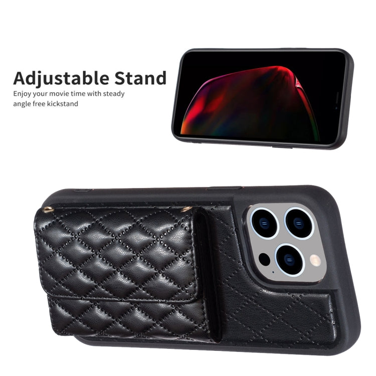For iPhone 15 Pro Max Horizontal Wallet Rhombic Leather Phone Case(Black) - HoMEdemic™ 