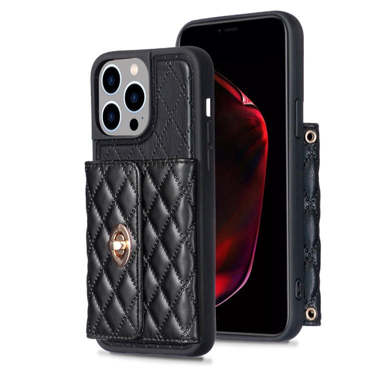 For iPhone 15 Pro Max Horizontal Wallet Rhombic Leather Phone Case(Black) - HoMEdemic™ 