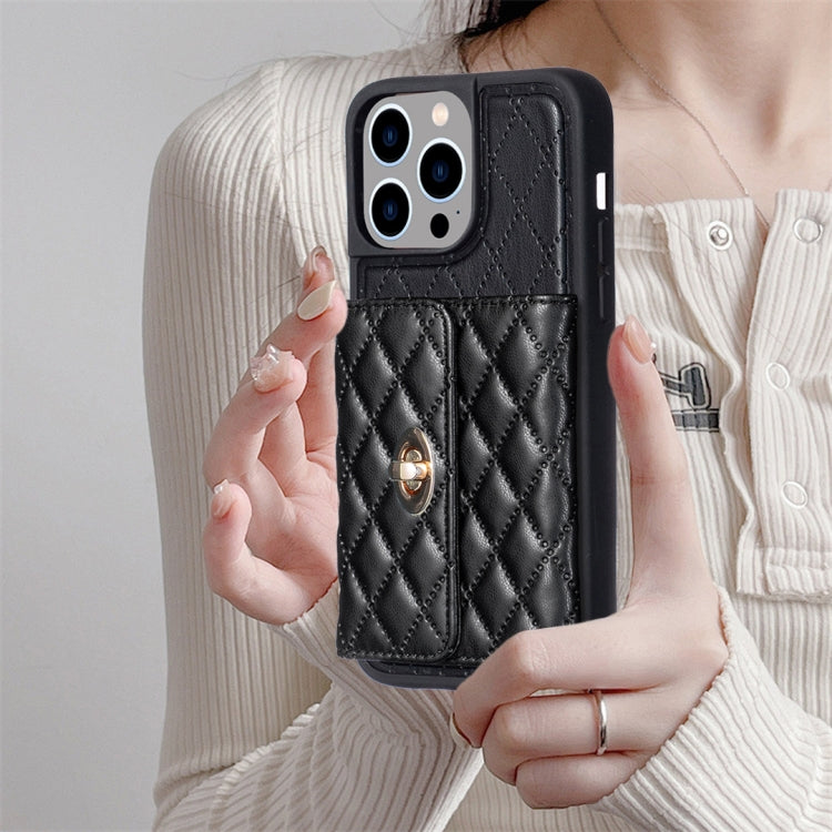 For iPhone 15 Pro Max Horizontal Wallet Rhombic Leather Phone Case(Black) - HoMEdemic™ 