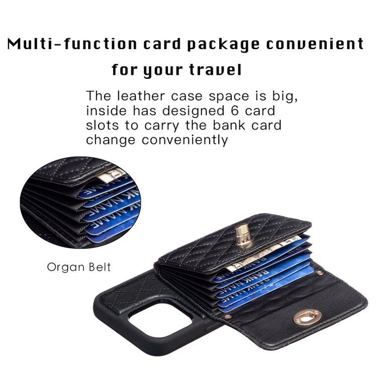 For iPhone 15 Pro Max Horizontal Wallet Rhombic Leather Phone Case(Black) - HoMEdemic™ 