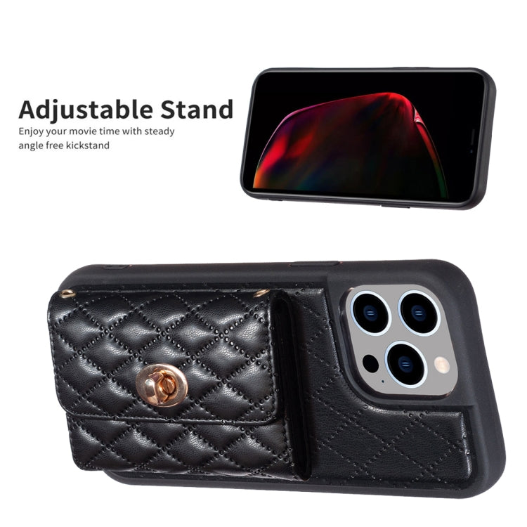 For iPhone 15 Pro Max Horizontal Wallet Rhombic Leather Phone Case(Black) - HoMEdemic™ 