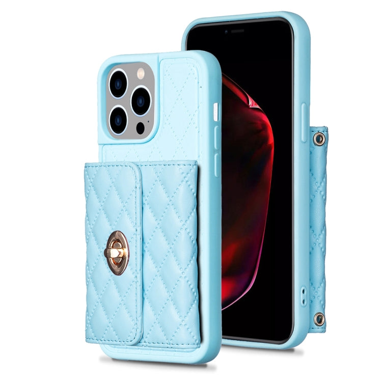 For iPhone 15 Pro Max Horizontal Wallet Rhombic Leather Phone Case(Blue) - HoMEdemic™ 