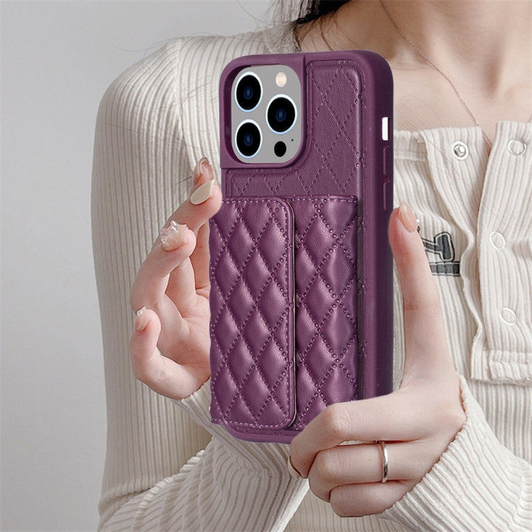 For iPhone 15 Pro Max Horizontal Wallet Rhombic Leather Phone Case(Dark Purple) - HoMEdemic™ 
