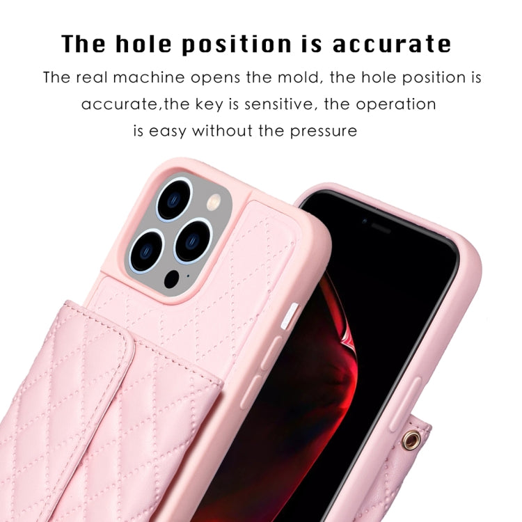 For iPhone 15 Pro Max Horizontal Wallet Rhombic Leather Phone Case(Pink) - HoMEdemic™ 