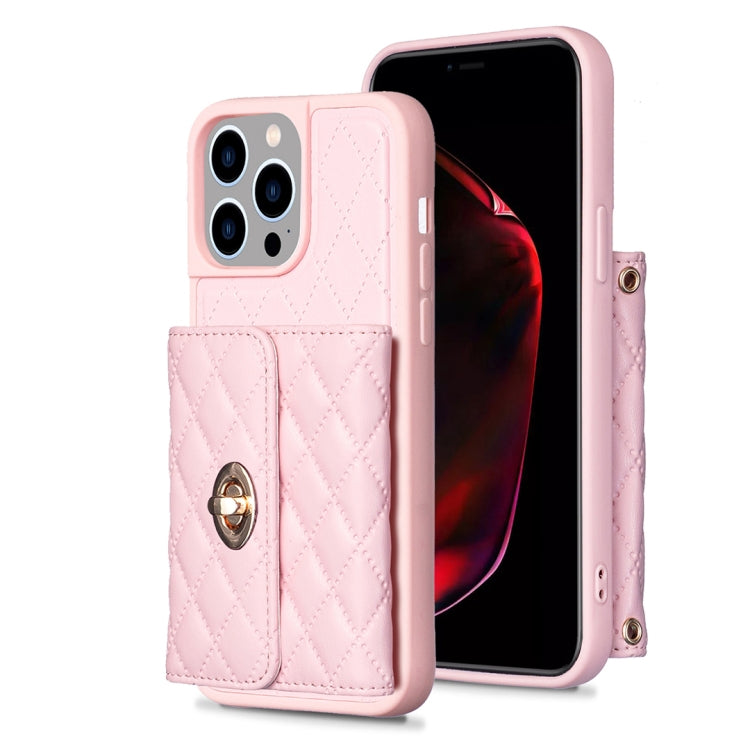 For iPhone 15 Pro Max Horizontal Wallet Rhombic Leather Phone Case(Pink) - HoMEdemic™ 