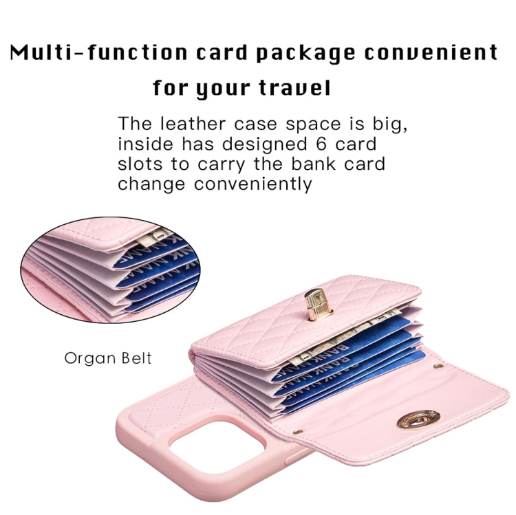 For iPhone 15 Pro Max Horizontal Wallet Rhombic Leather Phone Case(Pink) - HoMEdemic™ 