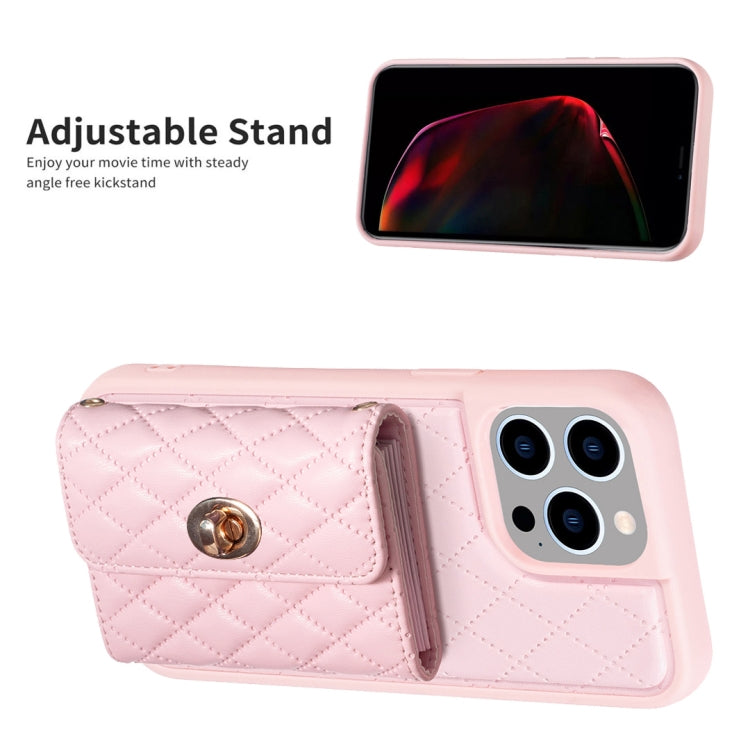 For iPhone 15 Pro Max Horizontal Wallet Rhombic Leather Phone Case(Pink) - HoMEdemic™ 