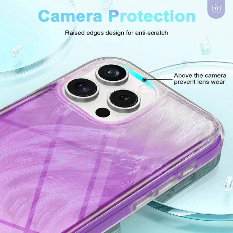 For iPhone 15 Pro Max IMD Gradient Feather PC Hybrid TPU Phone Case(Purple) - HoMEdemic™ 