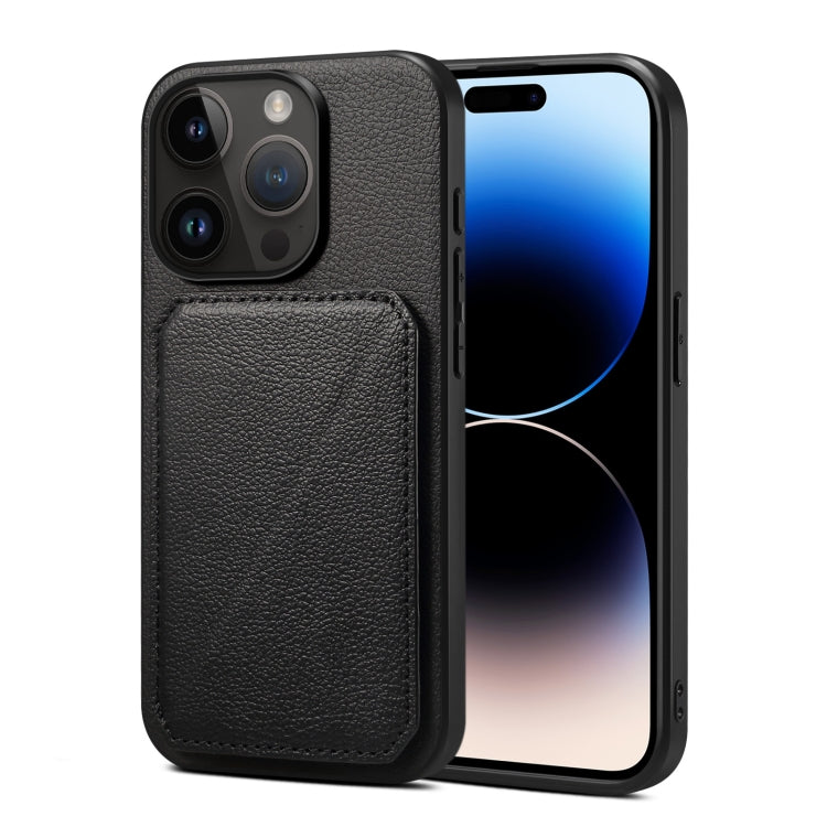 For iPhone 15 Pro Max Imitation Calfskin Leather Back Phone Case with Holder(Black) - HoMEdemic™ 