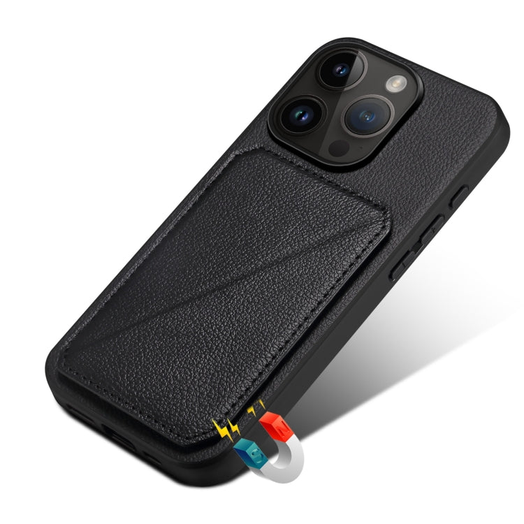 For iPhone 15 Pro Max Imitation Calfskin Leather Back Phone Case with Holder(Black) - HoMEdemic™ 