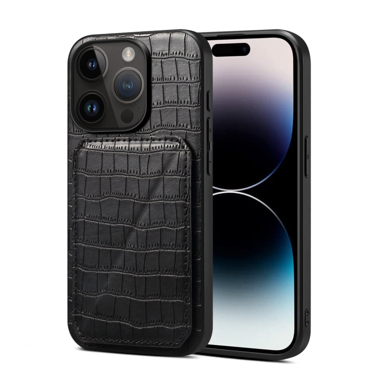 For iPhone 15 Pro Max Imitation Crocodile Leather Back Phone Case with Holder(Black) - HoMEdemic™ 