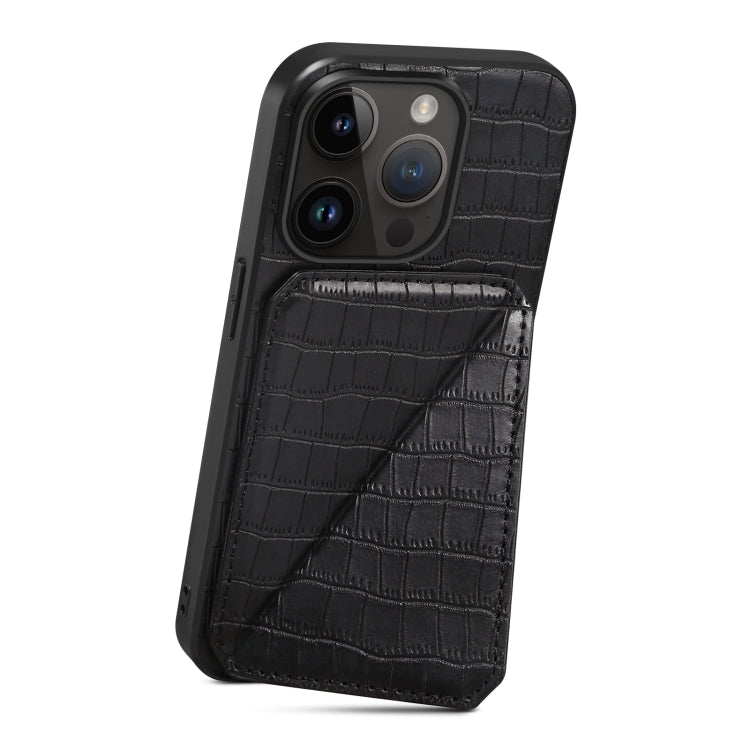 For iPhone 15 Pro Max Imitation Crocodile Leather Back Phone Case with Holder(Black) - HoMEdemic™ 