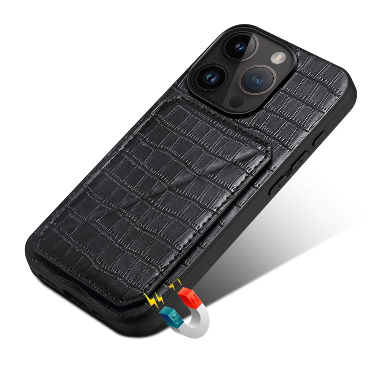 For iPhone 15 Pro Max Imitation Crocodile Leather Back Phone Case with Holder(Black) - HoMEdemic™ 