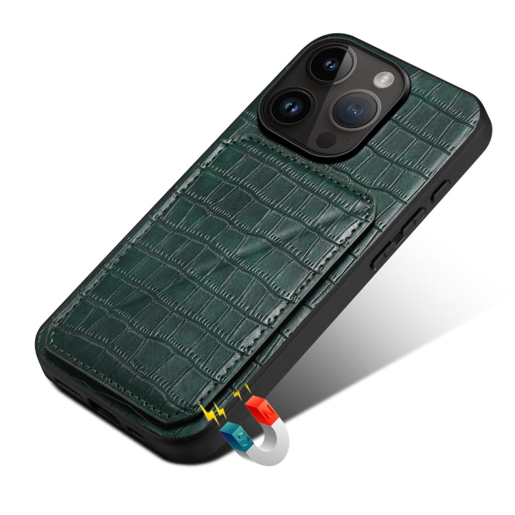 For iPhone 15 Pro Max Imitation Crocodile Leather Back Phone Case with Holder(Green) - HoMEdemic™ 