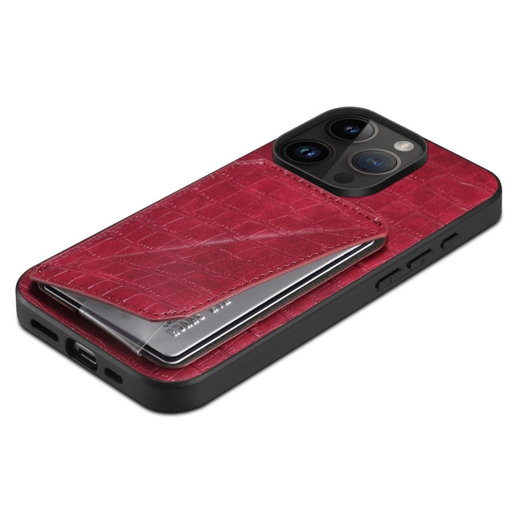 For iPhone 15 Pro Max Imitation Crocodile Leather Back Phone Case with Holder(Rose Red) - HoMEdemic™ 