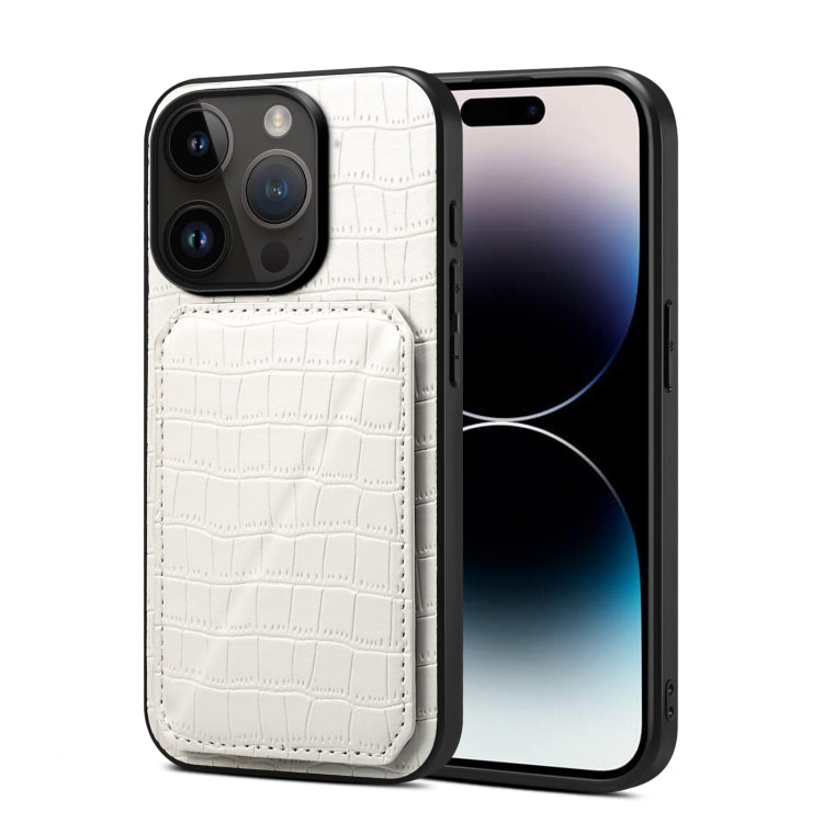 For iPhone 15 Pro Max Imitation Crocodile Leather Back Phone Case with Holder(White) - HoMEdemic™ 