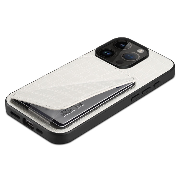 For iPhone 15 Pro Max Imitation Crocodile Leather Back Phone Case with Holder(White) - HoMEdemic™ 