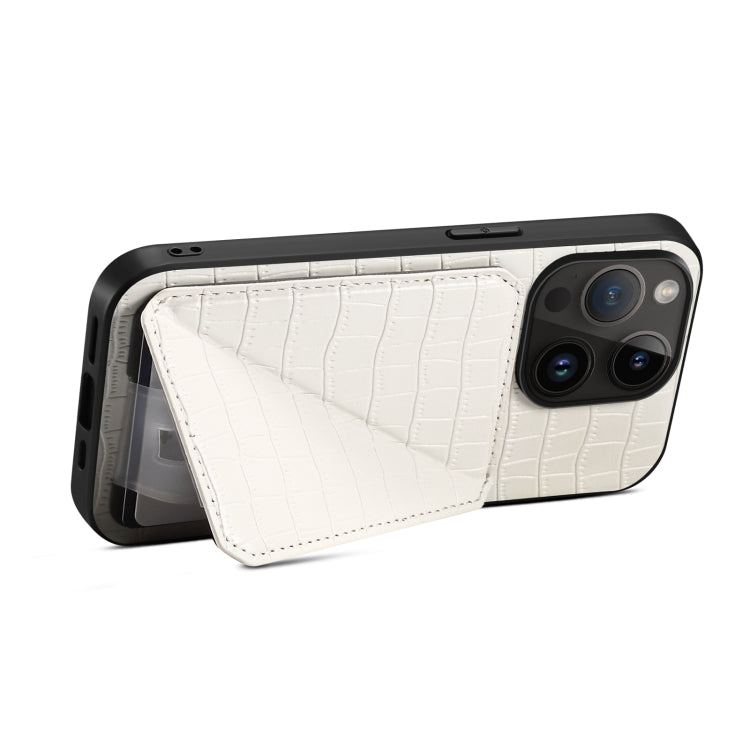 For iPhone 15 Pro Max Imitation Crocodile Leather Back Phone Case with Holder(White) - HoMEdemic™ 