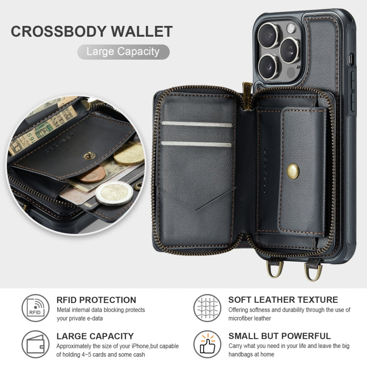 For iPhone 15 Pro Max JEEHOOD C22 Series Zipper Wallet Leather Phone Case with Dual Lanyard(Black) - HoMEdemic™ 