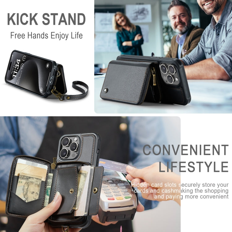 For iPhone 15 Pro Max JEEHOOD C22 Series Zipper Wallet Leather Phone Case with Dual Lanyard(Black) - HoMEdemic™ 