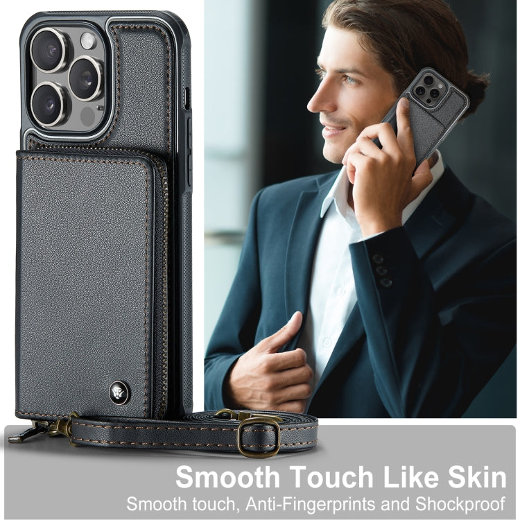 For iPhone 15 Pro Max JEEHOOD C22 Series Zipper Wallet Leather Phone Case with Dual Lanyard(Black) - HoMEdemic™ 