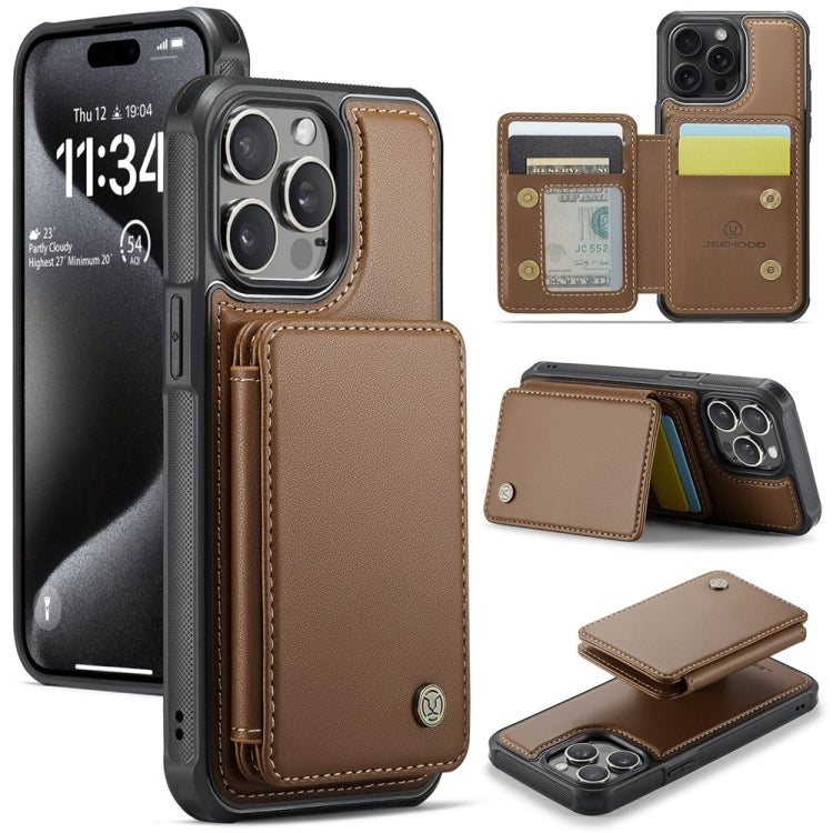 For iPhone 15 Pro Max JEEHOOD J05 Business Magnetic Style RFID Leather Phone Case(Brown) - HoMEdemic™ 