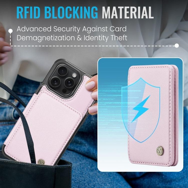 For iPhone 15 Pro Max JEEHOOD J05 Business Magnetic Style RFID Leather Phone Case(Pink) - HoMEdemic™ 