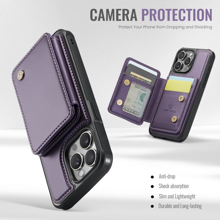 For iPhone 15 Pro Max JEEHOOD J05 Business Magnetic Style RFID Leather Phone Case(Purple) - HoMEdemic™ 
