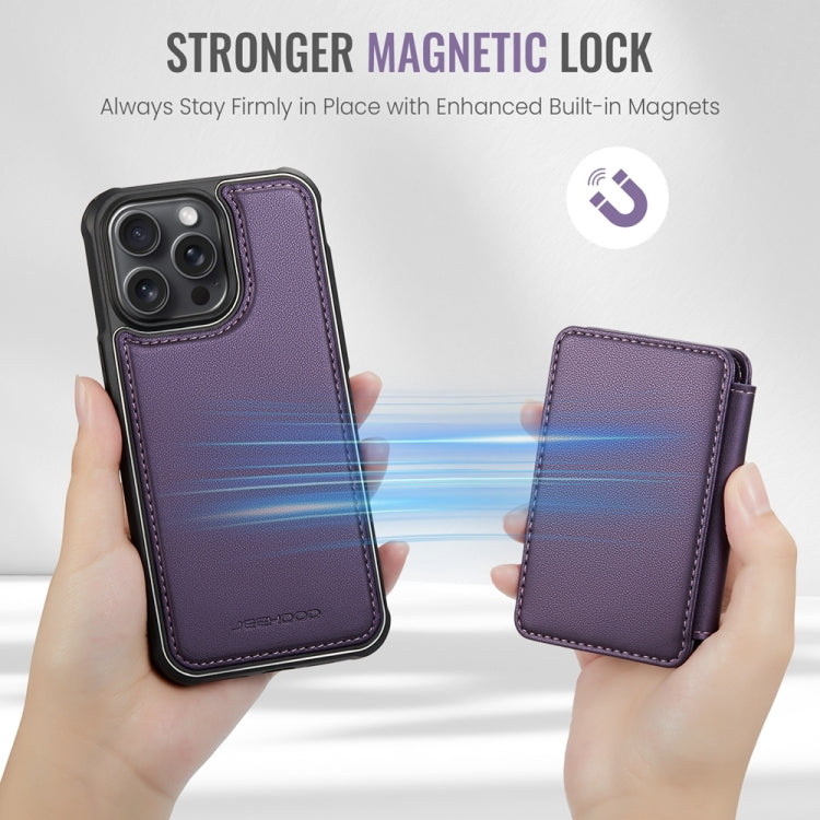 For iPhone 15 Pro Max JEEHOOD J05 Business Magnetic Style RFID Leather Phone Case(Purple) - HoMEdemic™ 