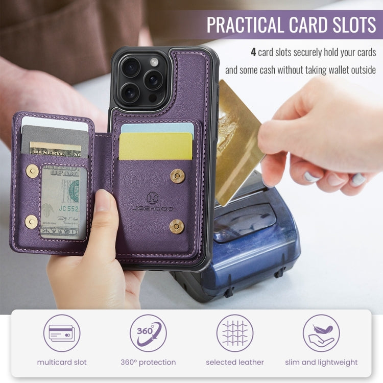 For iPhone 15 Pro Max JEEHOOD J05 Business Magnetic Style RFID Leather Phone Case(Purple) - HoMEdemic™ 