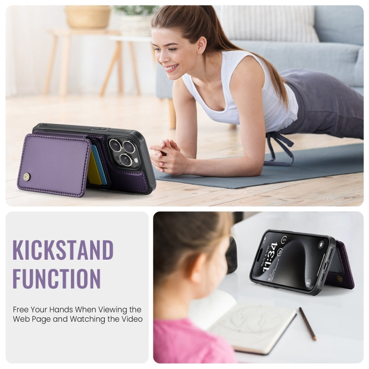 For iPhone 15 Pro Max JEEHOOD J05 Business Magnetic Style RFID Leather Phone Case(Purple) - HoMEdemic™ 