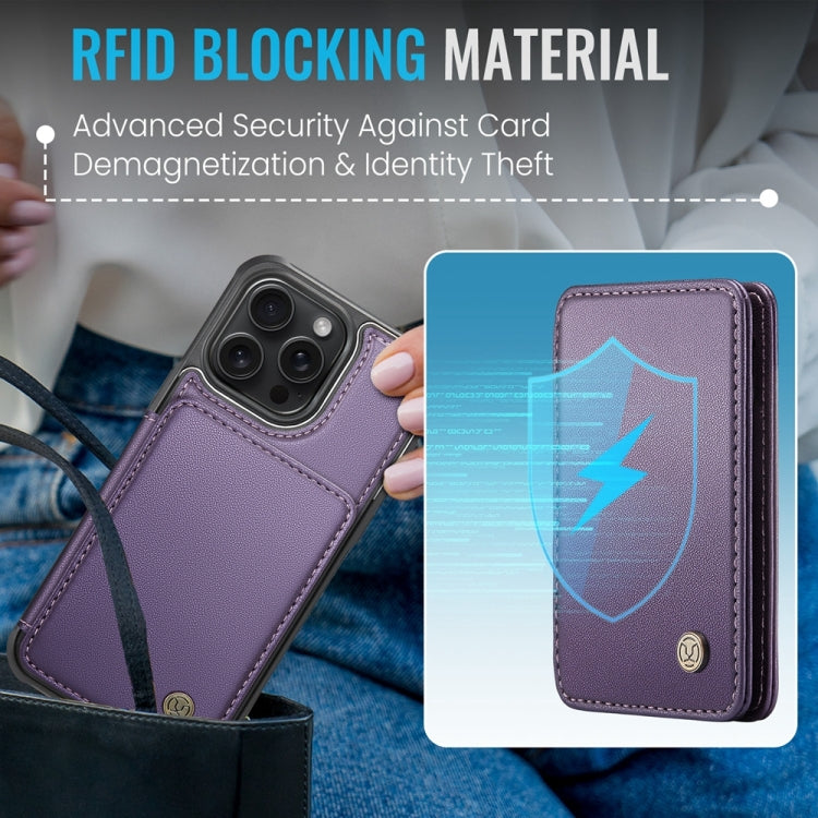For iPhone 15 Pro Max JEEHOOD J05 Business Magnetic Style RFID Leather Phone Case(Purple) - HoMEdemic™ 