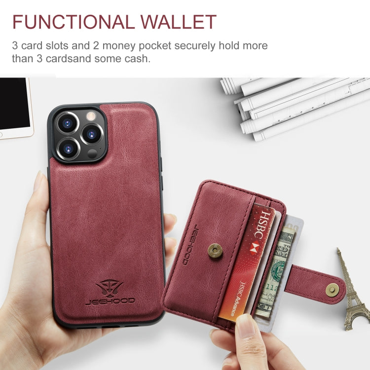 For iPhone 15 Pro Max JEEHOOD RFID Blocking Anti-Theft Magnetic PU Phone Case(Red) - HoMEdemic™ 