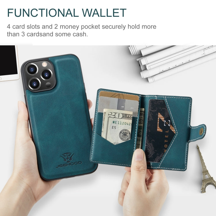 For iPhone 15 Pro Max JEEHOOD Retro Magnetic Detachable Leather Phone Case(Blue) - HoMEdemic™ 