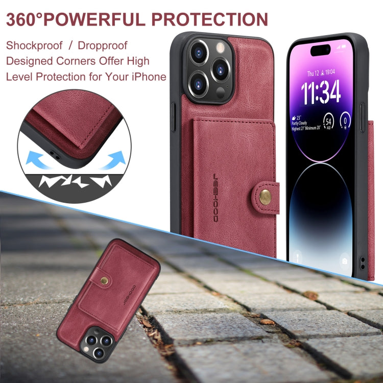 For iPhone 15 Pro Max JEEHOOD Retro Magnetic Detachable Leather Phone Case(Red) - HoMEdemic™ 
