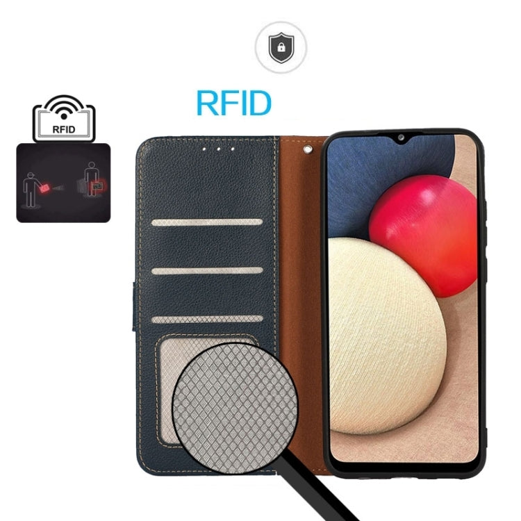 For iPhone 15 Pro Max KHAZNEH Litchi Texture Leather RFID Phone Case(Blue) - HoMEdemic™ 