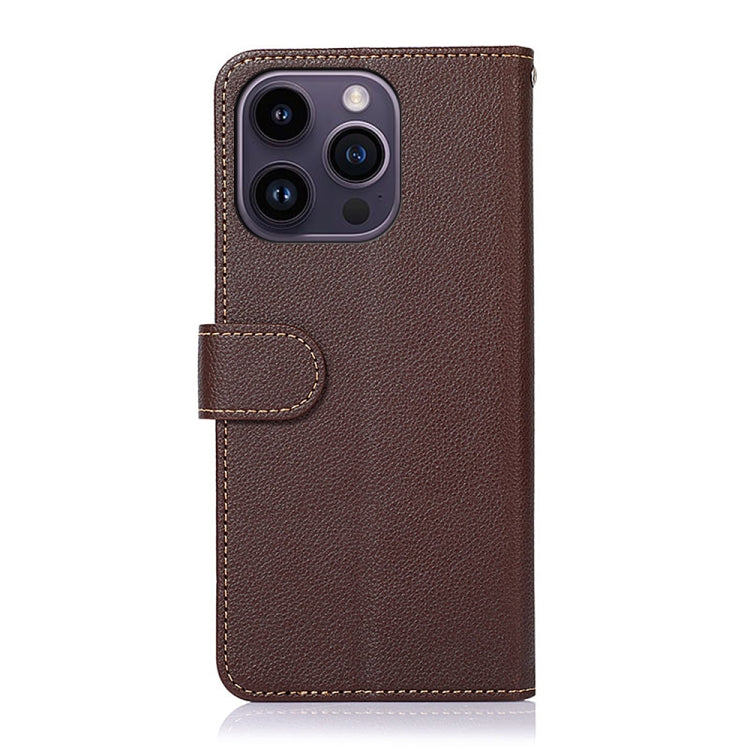 For iPhone 15 Pro Max KHAZNEH Litchi Texture Leather RFID Phone Case(Brown) - HoMEdemic™ 