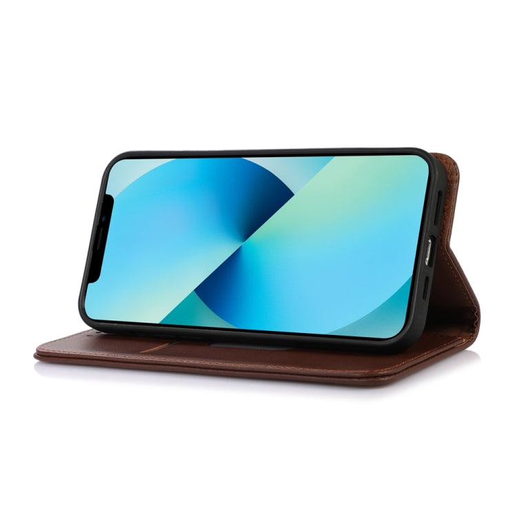 For iPhone 15 Pro Max KHAZNEH Nappa Top Layer Cowhide Leather Phone Case(Brown) - HoMEdemic™ 