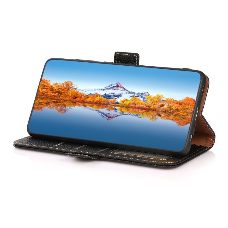 For iPhone 15 Pro Max KHAZNEH Side-Magnetic Litchi Genuine Leather RFID Phone Case(Black) - HoMEdemic™ 