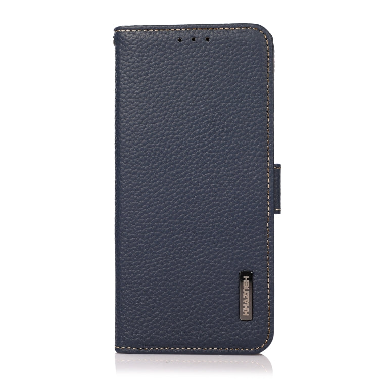 For iPhone 15 Pro Max KHAZNEH Side-Magnetic Litchi Genuine Leather RFID Phone Case(Blue) - HoMEdemic™ 