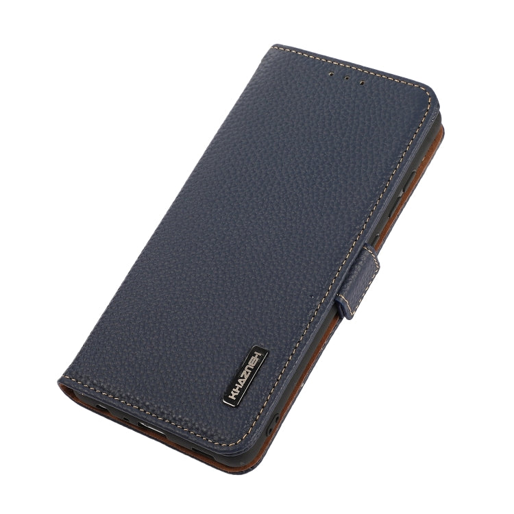 For iPhone 15 Pro Max KHAZNEH Side-Magnetic Litchi Genuine Leather RFID Phone Case(Blue) - HoMEdemic™ 