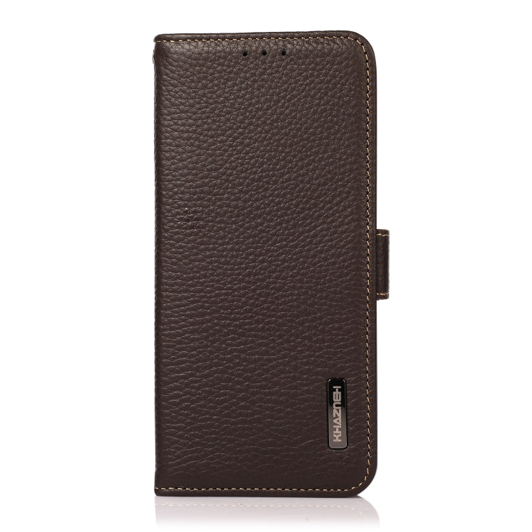 For iPhone 15 Pro Max KHAZNEH Side-Magnetic Litchi Genuine Leather RFID Phone Case(Brown) - HoMEdemic™ 