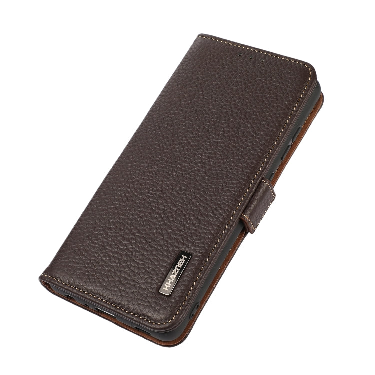 For iPhone 15 Pro Max KHAZNEH Side-Magnetic Litchi Genuine Leather RFID Phone Case(Brown) - HoMEdemic™ 