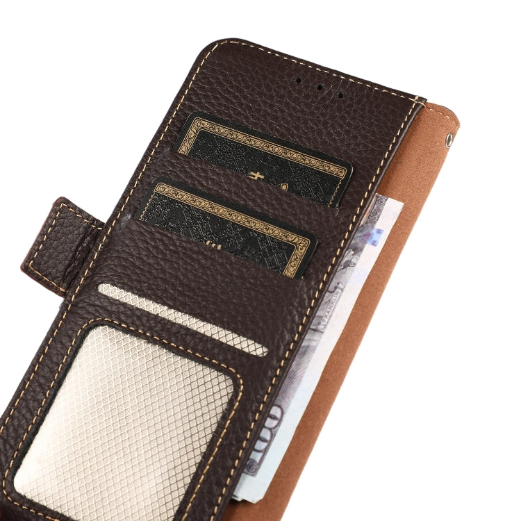 For iPhone 15 Pro Max KHAZNEH Side-Magnetic Litchi Genuine Leather RFID Phone Case(Brown) - HoMEdemic™ 
